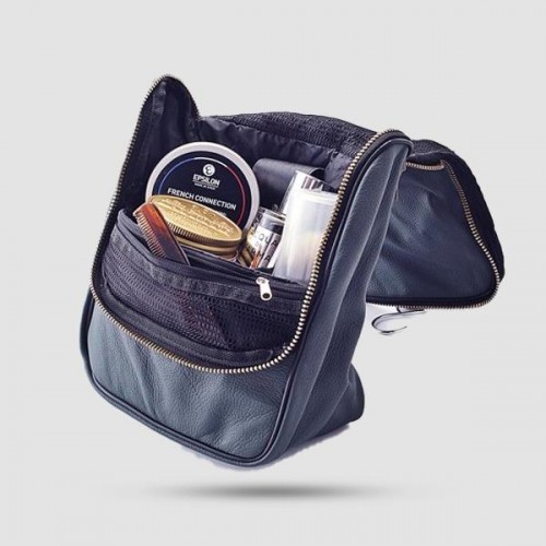 Epsilon Navy Blue Leather Men's Wash Bag