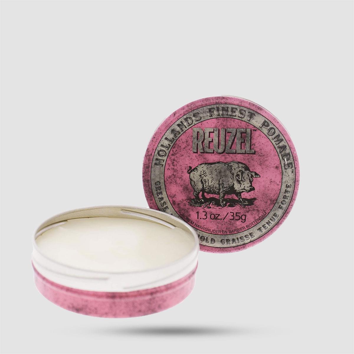 Pink Pomade Grease - Reuzel - Strong Hold | Medium Shine 35g / 1.3oz