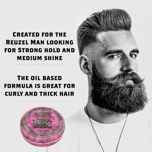 Pink Pomade Grease - Reuzel - Strong Hold | Medium Shine 35g / 1.3oz