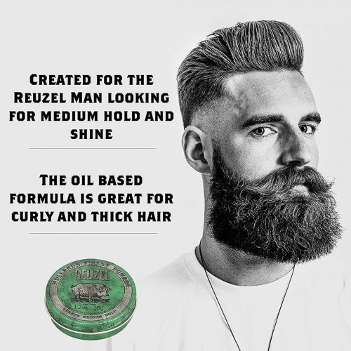 Green Pomade Grease - Reuzel - Medium Hold | Medium Shine 35g / 1.3oz