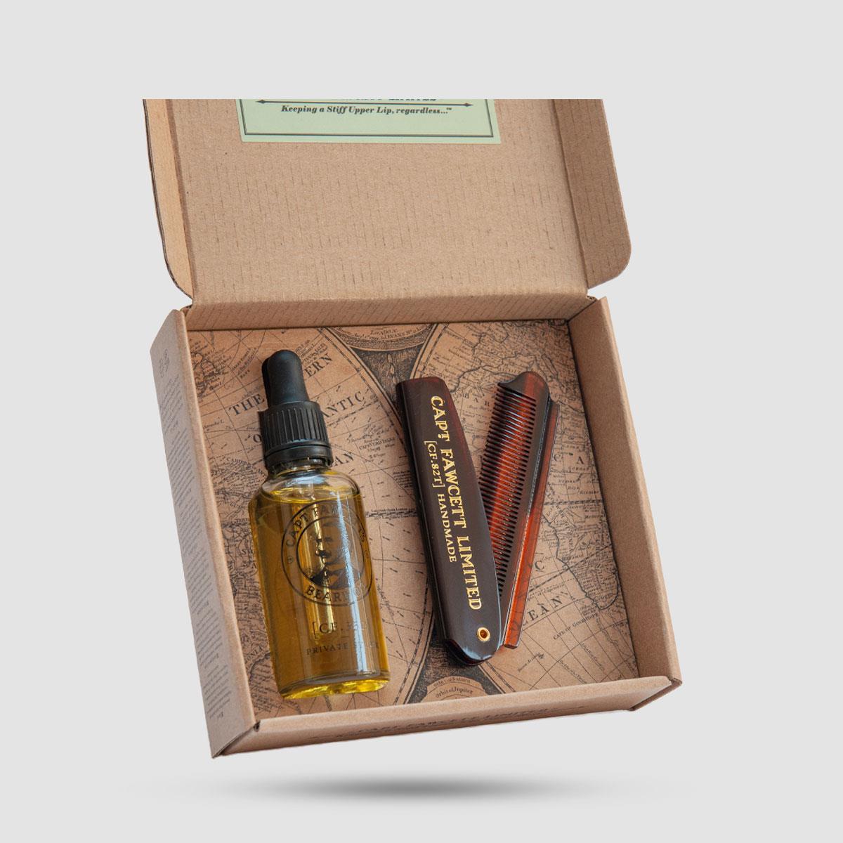 Gift Set - Captain Fawcett - Private Stock Beard Oil 50ml And Pocket Beard Comb