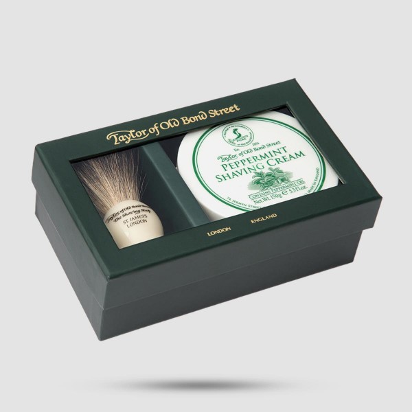 Gift Box - Taylor Of Old Bond Street - Shaving Brush Pure Badger & Shaving Cream Peppermint