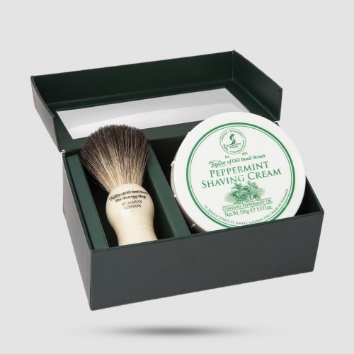 Gift Box - Taylor Of Old Bond Street - Shaving Brush Pure Badger & Shaving Cream Peppermint