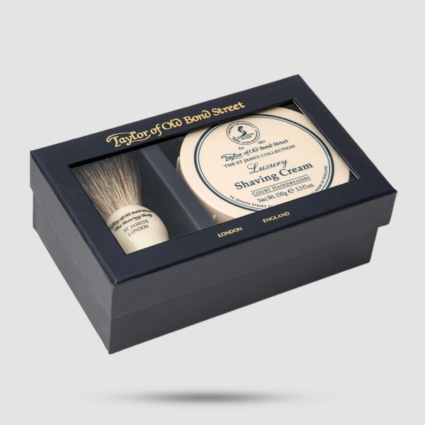 Gift Box - Taylor Of Old Bond Street - Shaving Brush Pure Badger & Shaving Cream St James