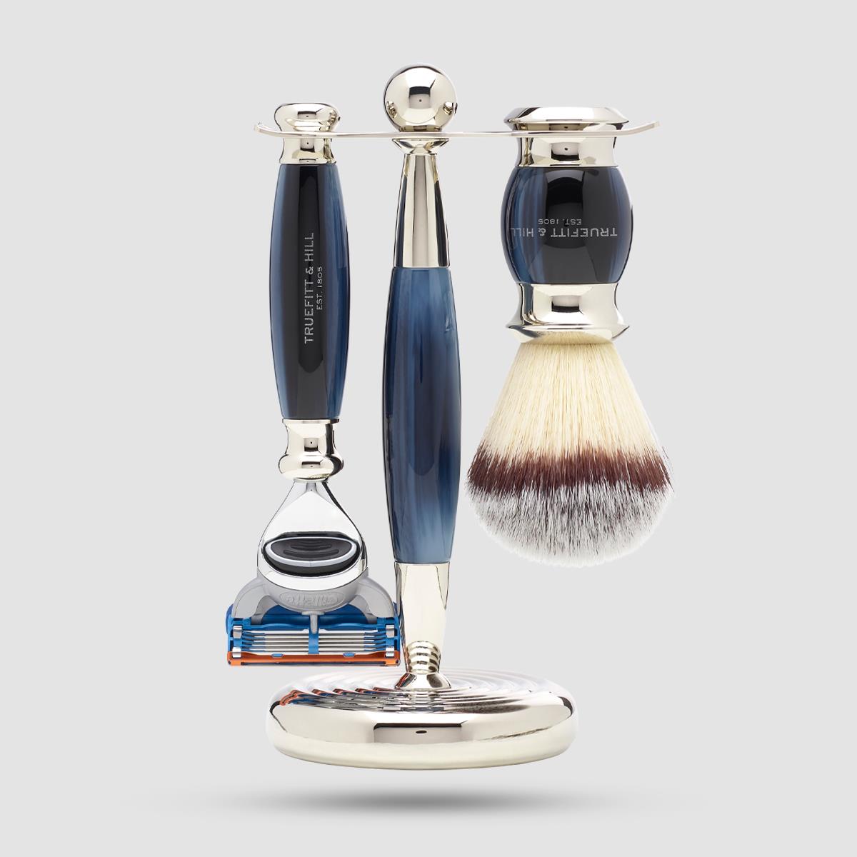 Shaving Set - Truefitt And Hill - Edwardian Collection Blue Opal Fusion With Synthetic Brush