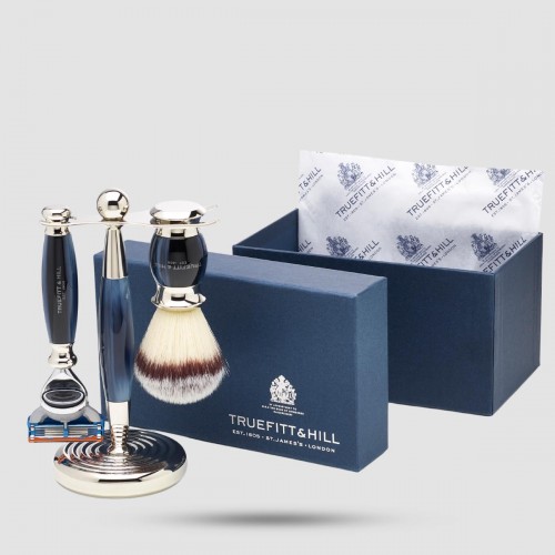 Shaving Set - Truefitt And Hill - Edwardian Collection Blue Opal Fusion With Synthetic Brush