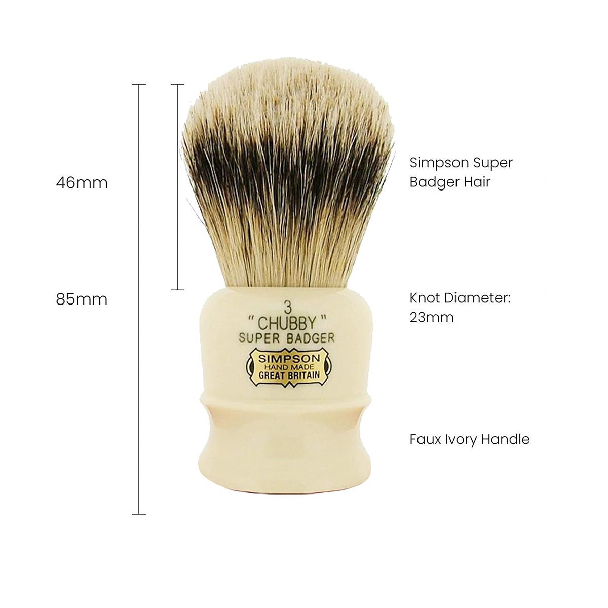 Shaving Brush - Simpson - Super Badger, Chubby 3 (Ch3)