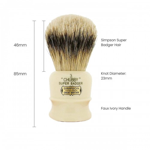 Shaving Brush - Simpson - Super Badger, Chubby 3 (Ch3)