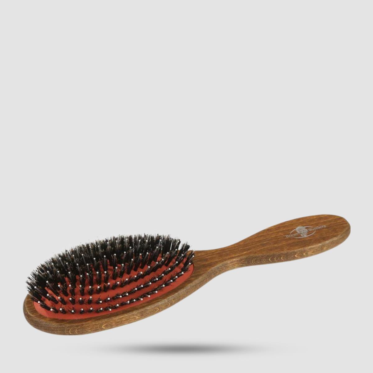 Wooden Hairbrush With Natural Bristle And Nylon Pins