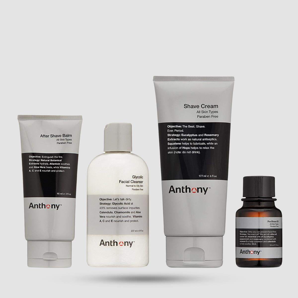 Anthony Perfect Shave Kit - Σετ Ξυρίσματος Grooming - 4 προϊόντα με γλυκολικό οξύ