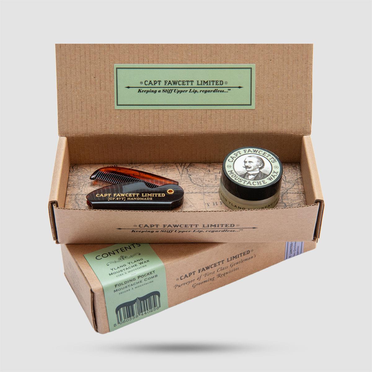 Captain Fawcett Ylang Ylang Grooming Set - Moustache Wax 15ml and Folding Comb