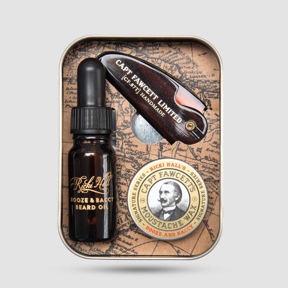 Survival Kit Captain Fawcett Ricki Hall - Grooming Set - Λάδι γενειάδας και κερί μουστακιού