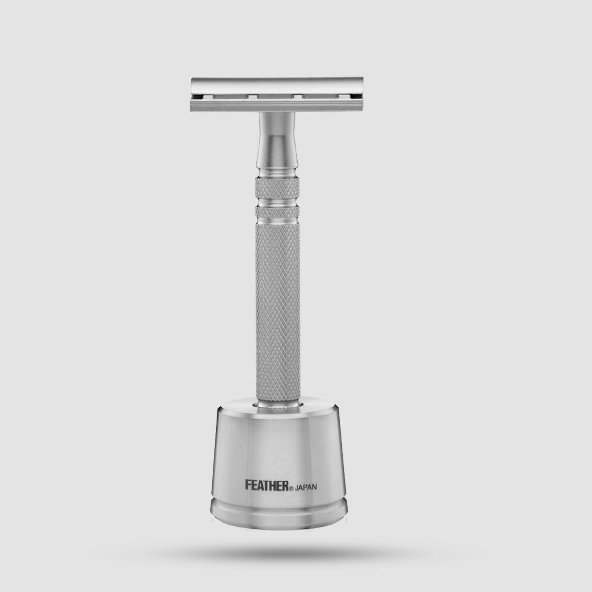 Feather AS-D2S Double Edge Safety Razor - Stainless steel safety razor with stand