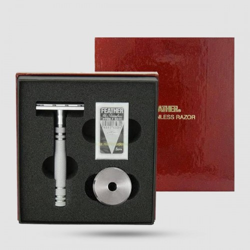 Feather AS-D2S Double Edge Safety Razor - Stainless steel safety razor with stand