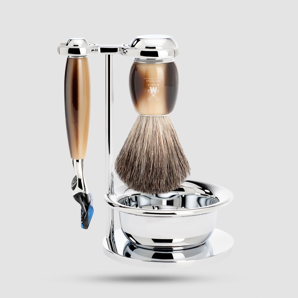 MUHLE VIVO Pure Badger Σετ Ξυρίσματος - Grooming - 4 τεμάχια με Gillette Fusion