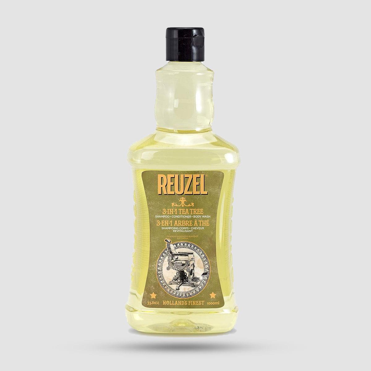 Reuzel 3-σε-1 Tea Tree Shampoo 1000ml - Σαμπουάν για μαλλιά γενιά σώμα - Vegan φόρμουλα με τεϊόδεντρο