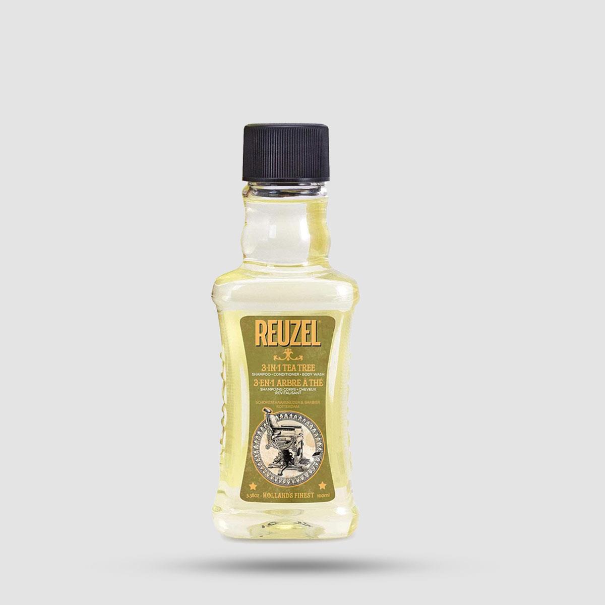 Reuzel 3-in-1 Tea Tree Shampoo 100ml - Σαμπουάν για μαλλιά γενιά σώμα - Με έλαιο τεϊόδεντρου