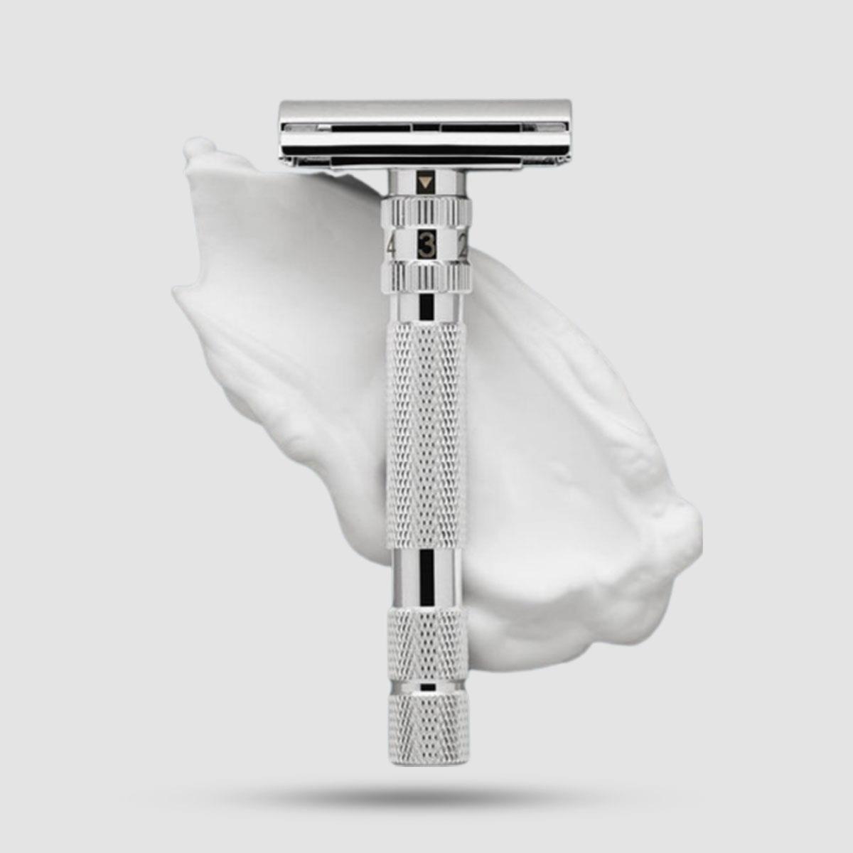 Ξυριστική Μηχανή Rockwell T2 White Chrome - Ρυθμιζόμενη Safety Razor - 6 επίπεδα έντασης