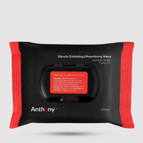 Anthony 30 Exfoliating & Resurfacing Wipes με γλυκολικό οξύ - Μαντηλάκια απολέπισης διπλής όψης
