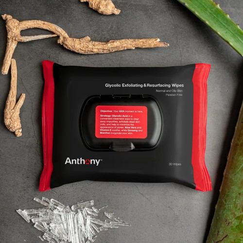 Anthony 30 Exfoliating & Resurfacing Wipes με γλυκολικό οξύ - Μαντηλάκια απολέπισης διπλής όψης