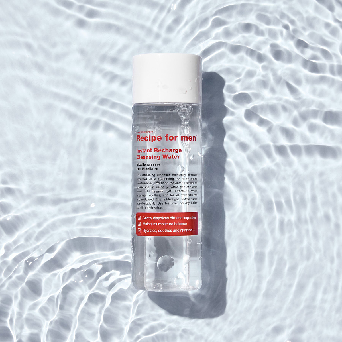 Recipe For Men Instant Recharge Cleansing Water 100ml - Νερό καθαρισμού προσώπου χωρίς ξέβλημα