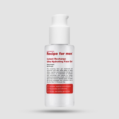 Recipe For Men Instant Recharge Ultra Hydrating Face Gel 75ml - Ενυδατικό gel προσώπου χωρίς λάδια