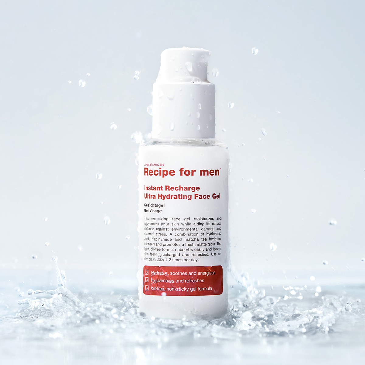 Recipe For Men Instant Recharge Ultra Hydrating Face Gel 75ml - Ενυδατικό gel προσώπου χωρίς λάδια