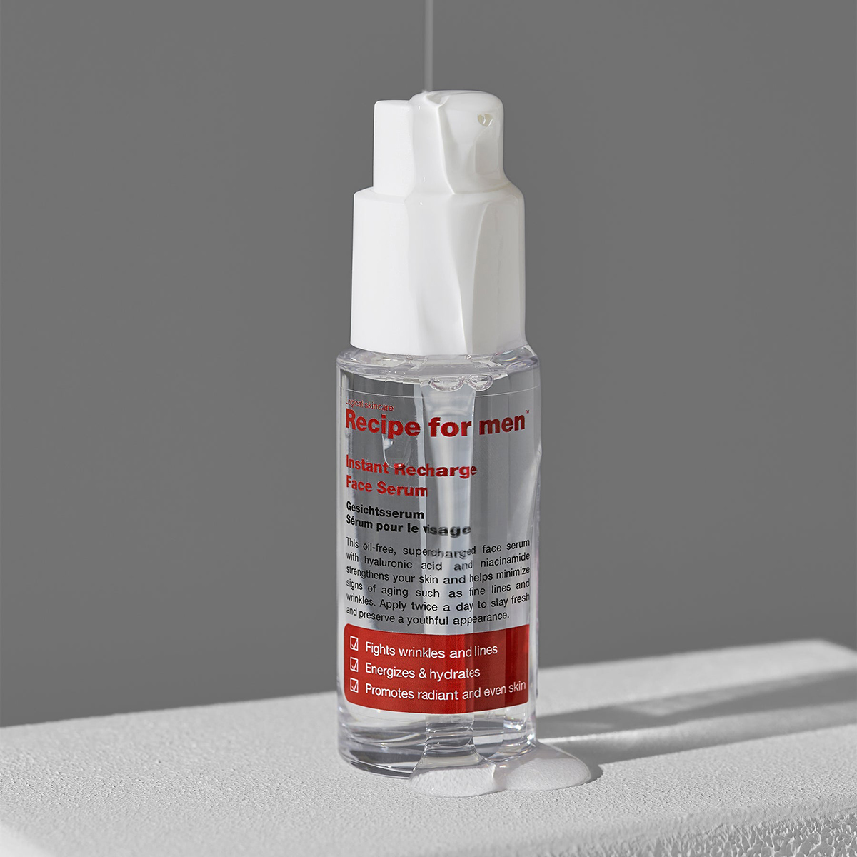 Recipe For Men Instant Recharge Face Serum 30ml - Swedish anti-aging serum with hyaluronic acid