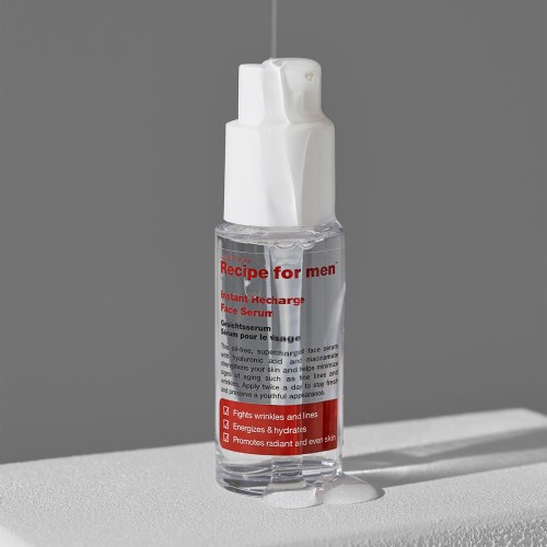 Recipe For Men Instant Recharge Face Serum 30ml - Swedish anti-aging serum with hyaluronic acid
