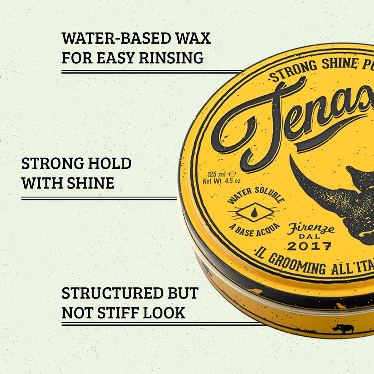 Tenax Water Based Strong Pomade 125ml - Ιταλική υδατοδιαλυτή πομάδα με δυνατό κράτημα και υψηλή λάμψη
