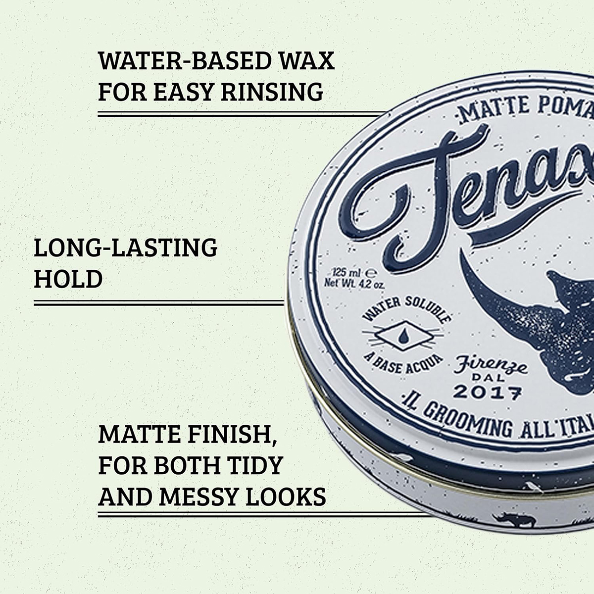 Tenax Water Based Matte Pomade 125ml - Ιταλική πομάδα μαλλιών με ματ φινίρισμα