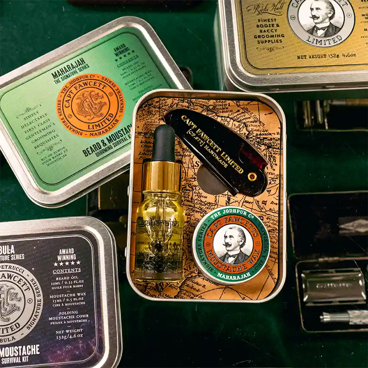 Captain Fawcett Maharajah Survival Kit - Vintage μεταλλικό κουτί με beard oil και moustache wax