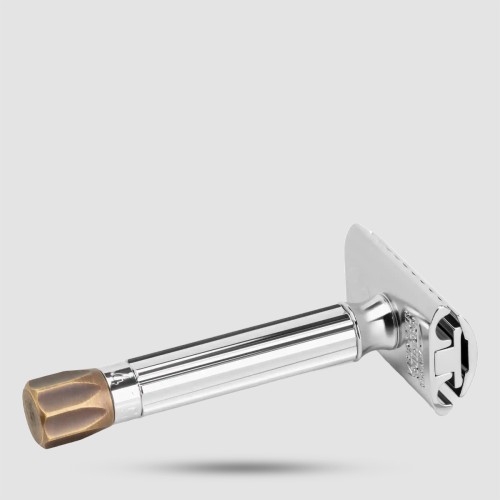 Merkur 500 Progress adjustable safety razor with antique brass knob