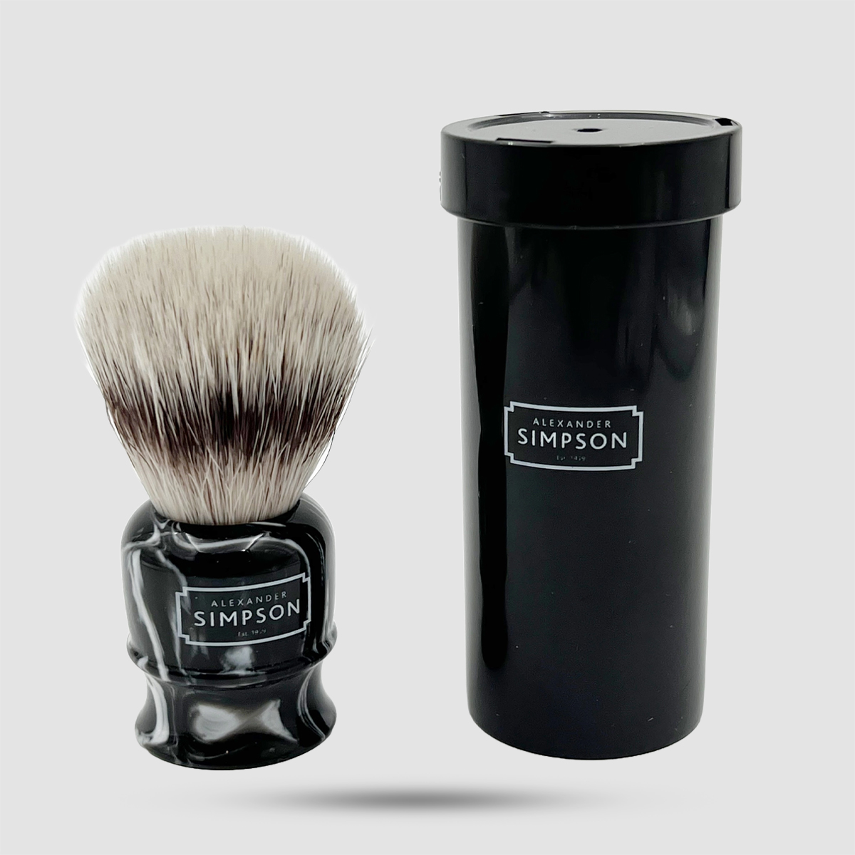 Simpson Highbury Platinum Synthetic Shaving Brush Ebony Marble - Πινέλο Ξυρίσματος με Θήκη Ταξιδιού