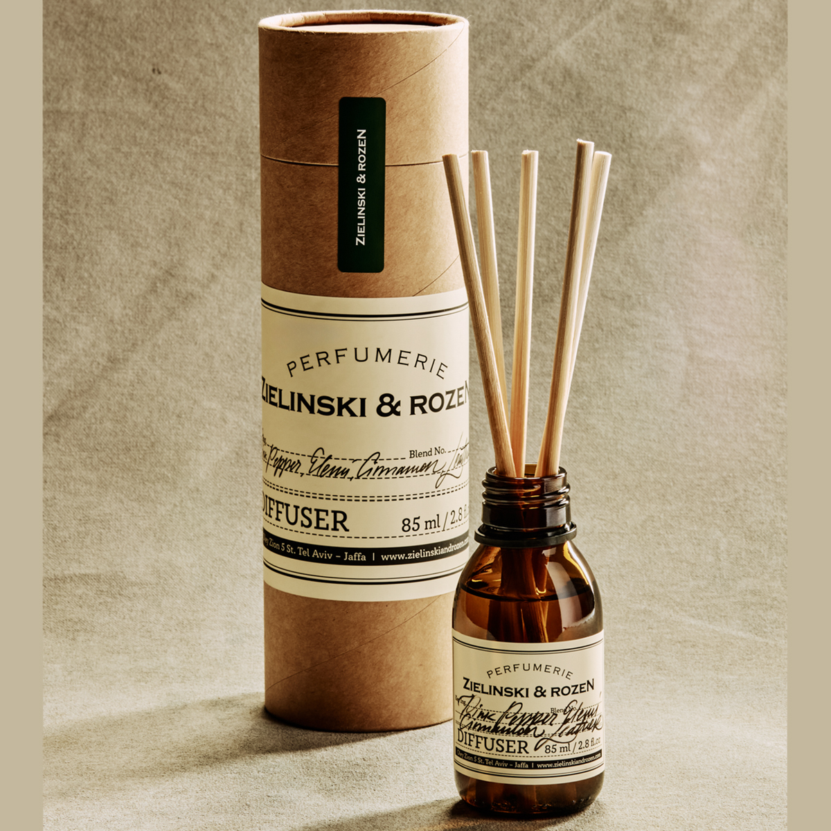 Zielinski & Rozen Diffuser Pink Pepper Elemi Cinnamon Leather 85ml - Reed Diffuser with Rattan Sticks