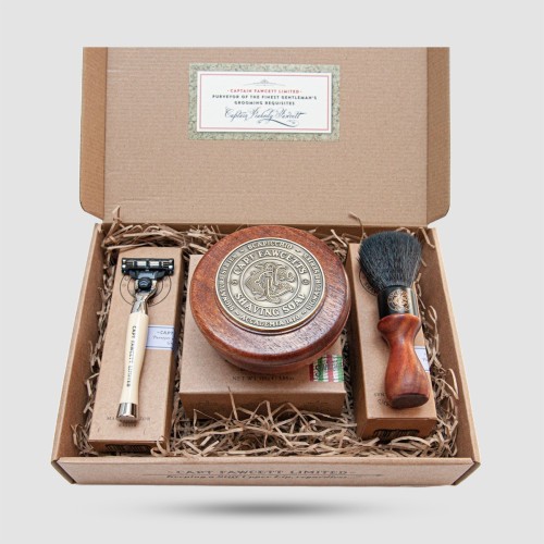 Captain Fawcett Scapicchio Shaving Gift Set - Σαπούνι Fig Olive Bay Rum, Vegan Πινέλο & Safety Razor