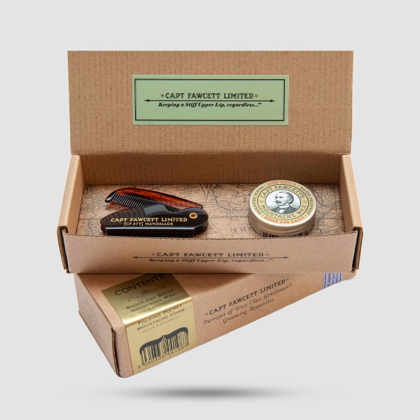 Captain Fawcett Booze & Baccy Moustache Wax 15ml & Folding Pocket Comb