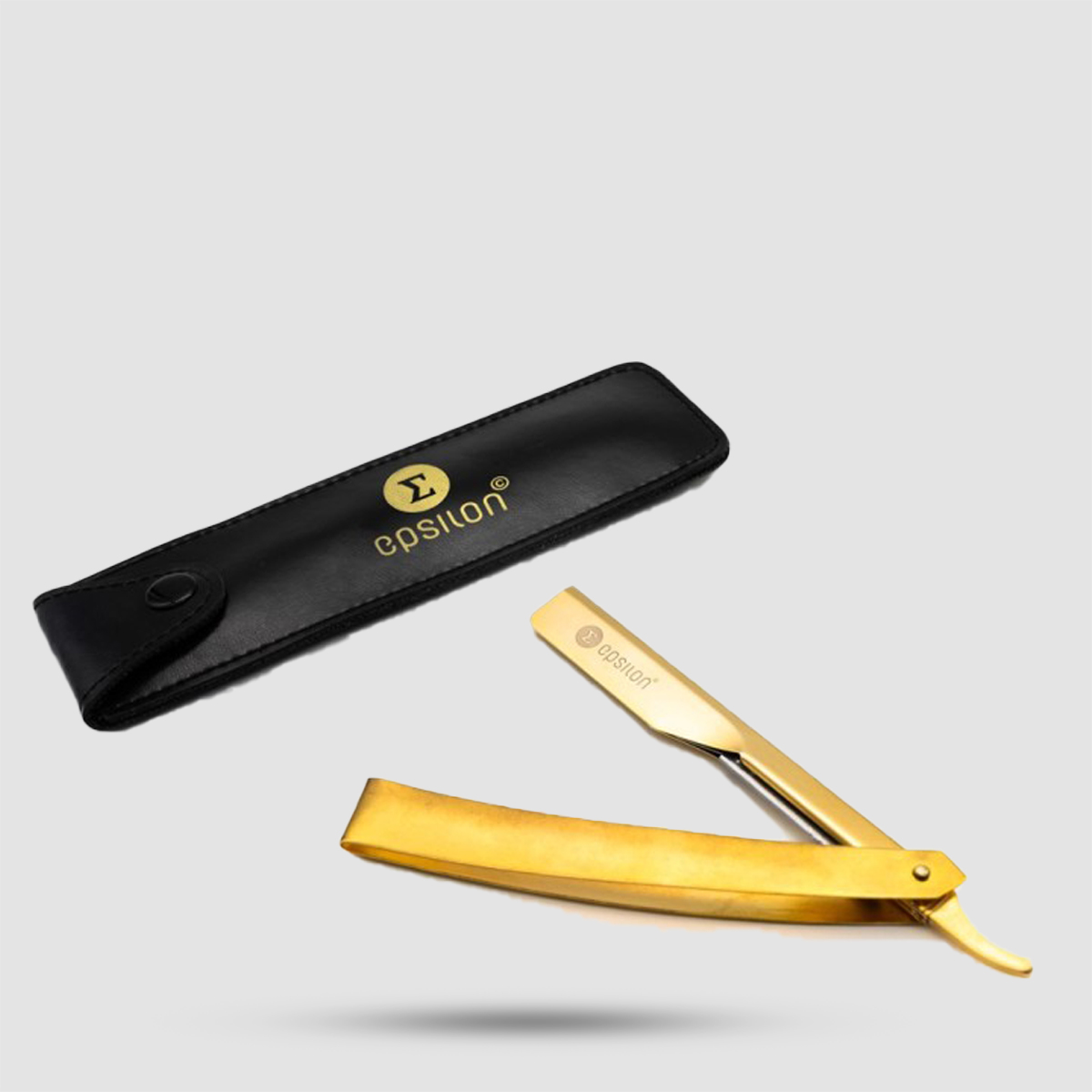 Epsilon Sand Gold Shaving Razor with Leather Pouch - Gold Injection Razor