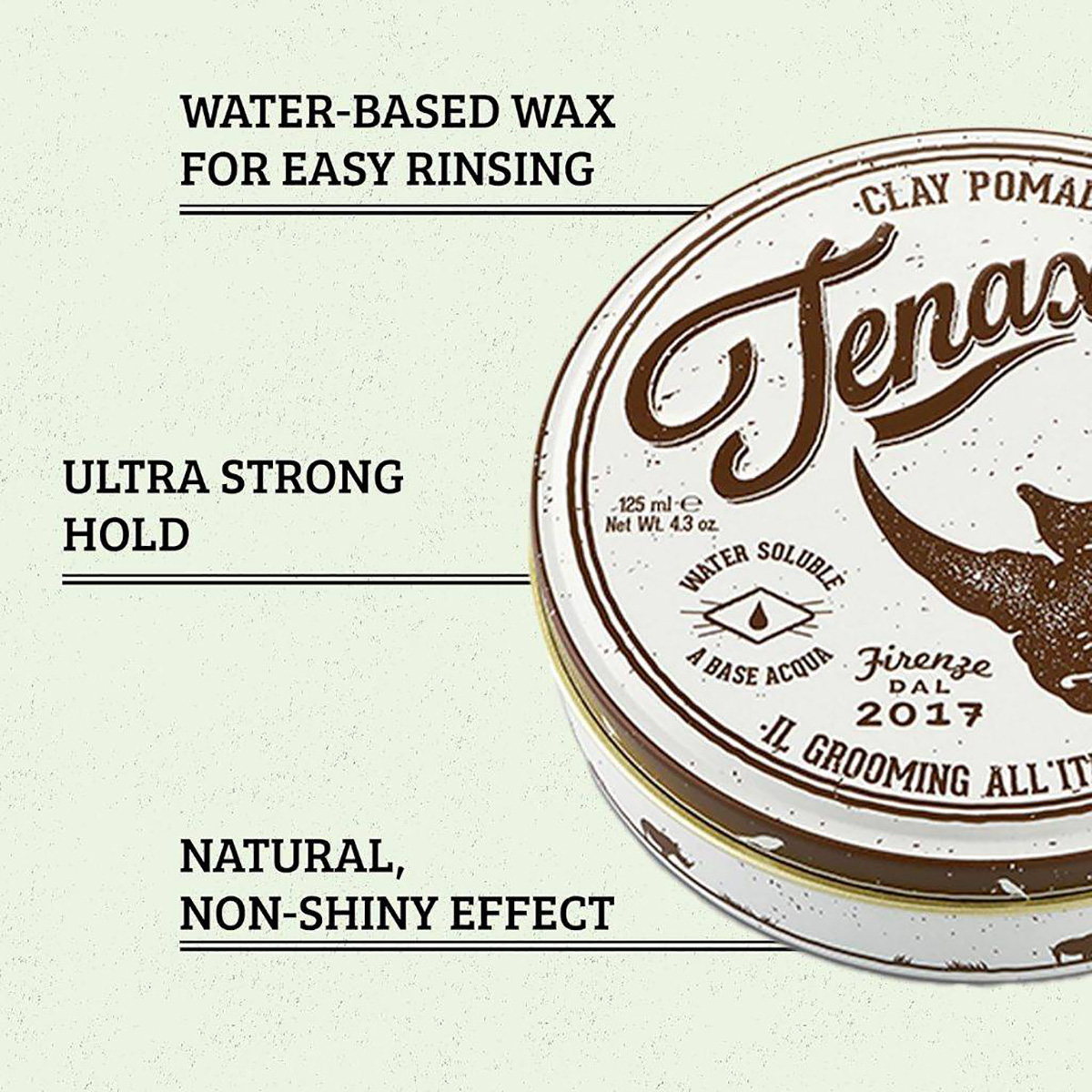 Tenax Hair Wax Clay Pomade 125ml - matte styling clay with 9/10 hold