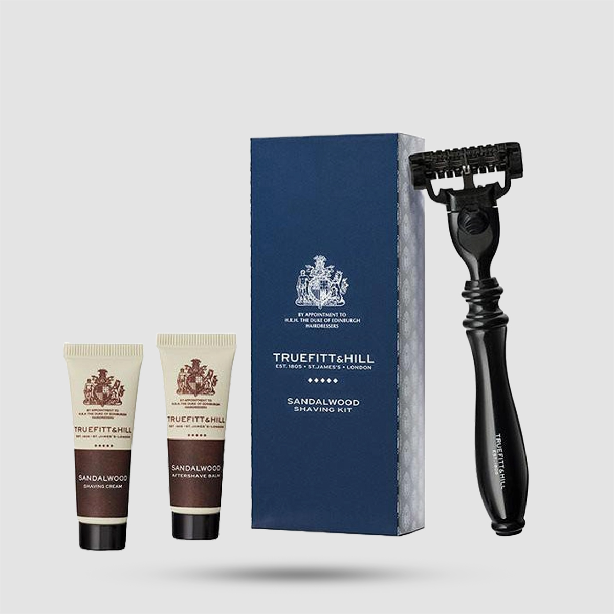 Truefitt & Hill Sandalwood Travel Set - Σετ ξυρίσματος ταξιδιού με μηχανή, κρέμα και βάλσαμο