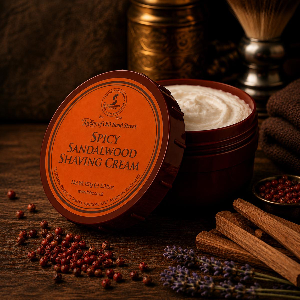 Taylor of Old Bond Street Spicy Sandalwood Κρέμα Ξυρίσματος 150g - Κρέμα σε μπολ με άρωμα φουζέρ