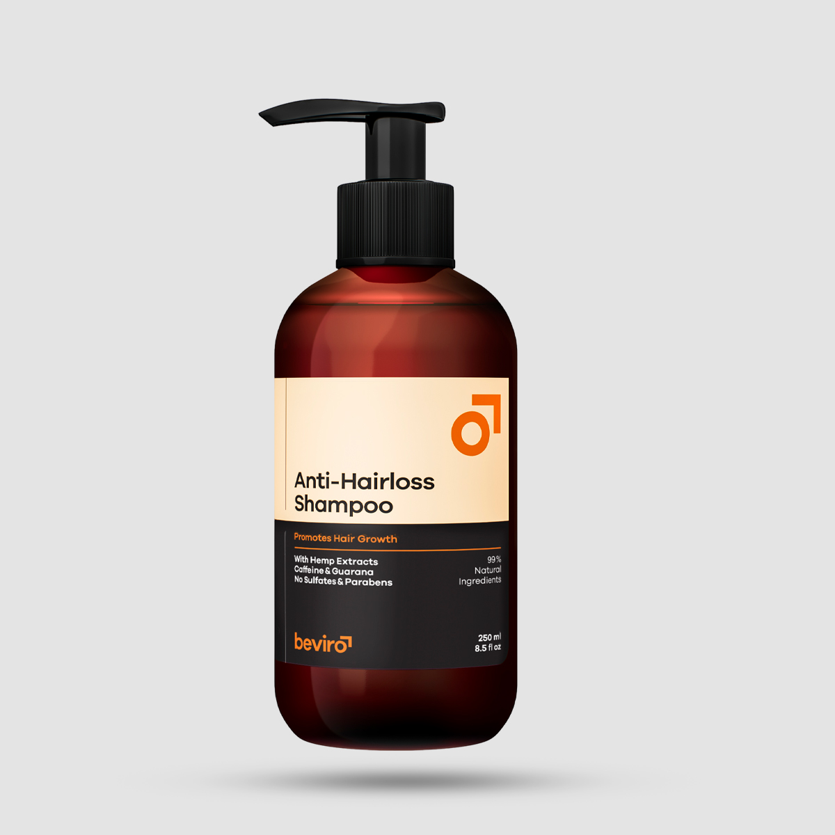 Beviro Natural Anti-Hairloss Σαμπουάν 250ml - Φυσικό σαμπουάν κατά της τριχόπτωσης με καφεΐνη και CBD