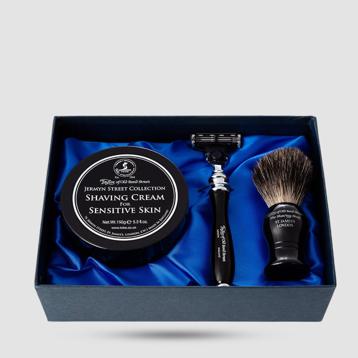 Σετ δώρου Taylor Of Old Bond Street - Πινέλο, Ξυράφι Mach3, Κρέμα Jermyn Street - Προϊόντα skincare για ευαίσθητο δέρμα