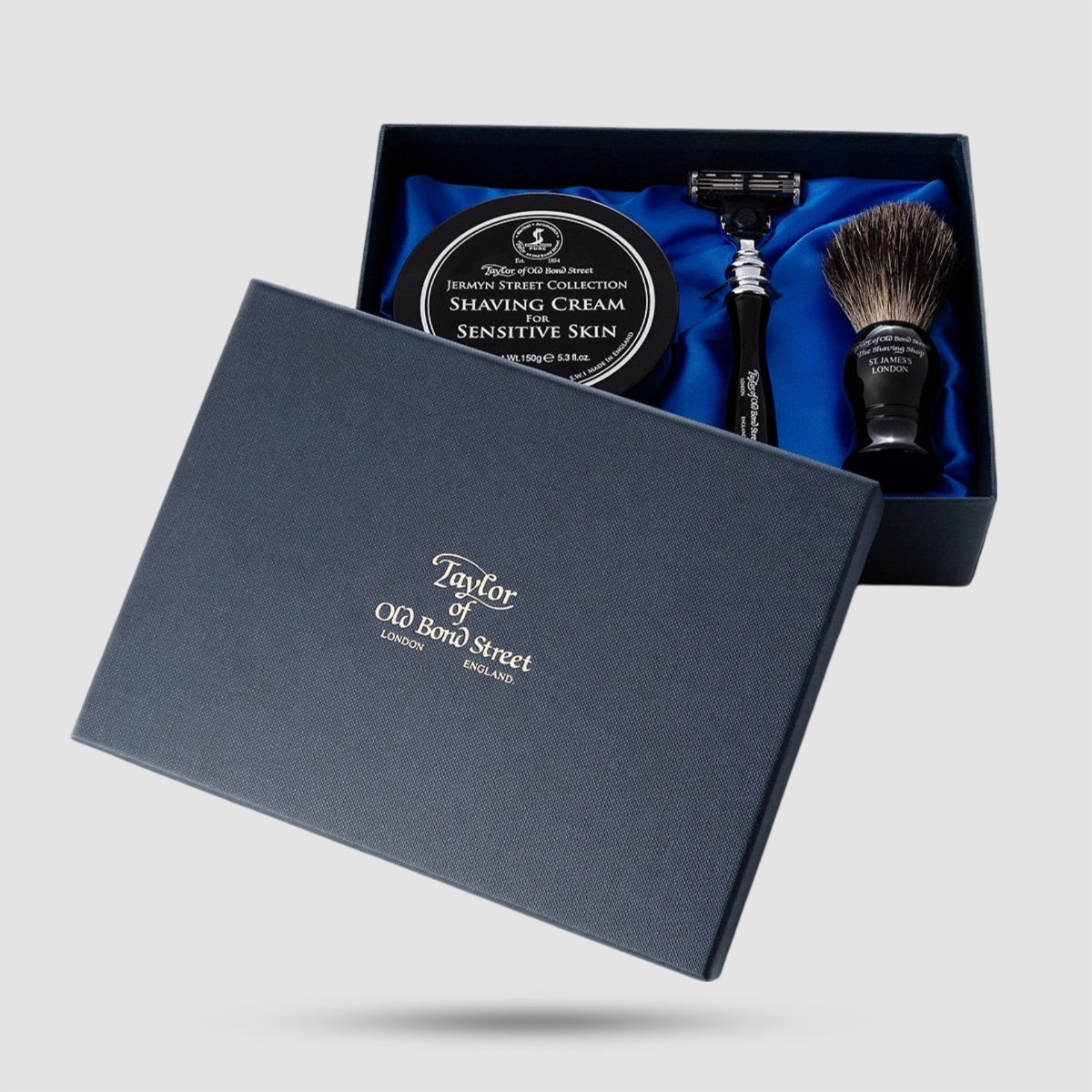 Σετ δώρου Taylor Of Old Bond Street - Πινέλο, Ξυράφι Mach3, Κρέμα Jermyn Street - Προϊόντα skincare για ευαίσθητο δέρμα